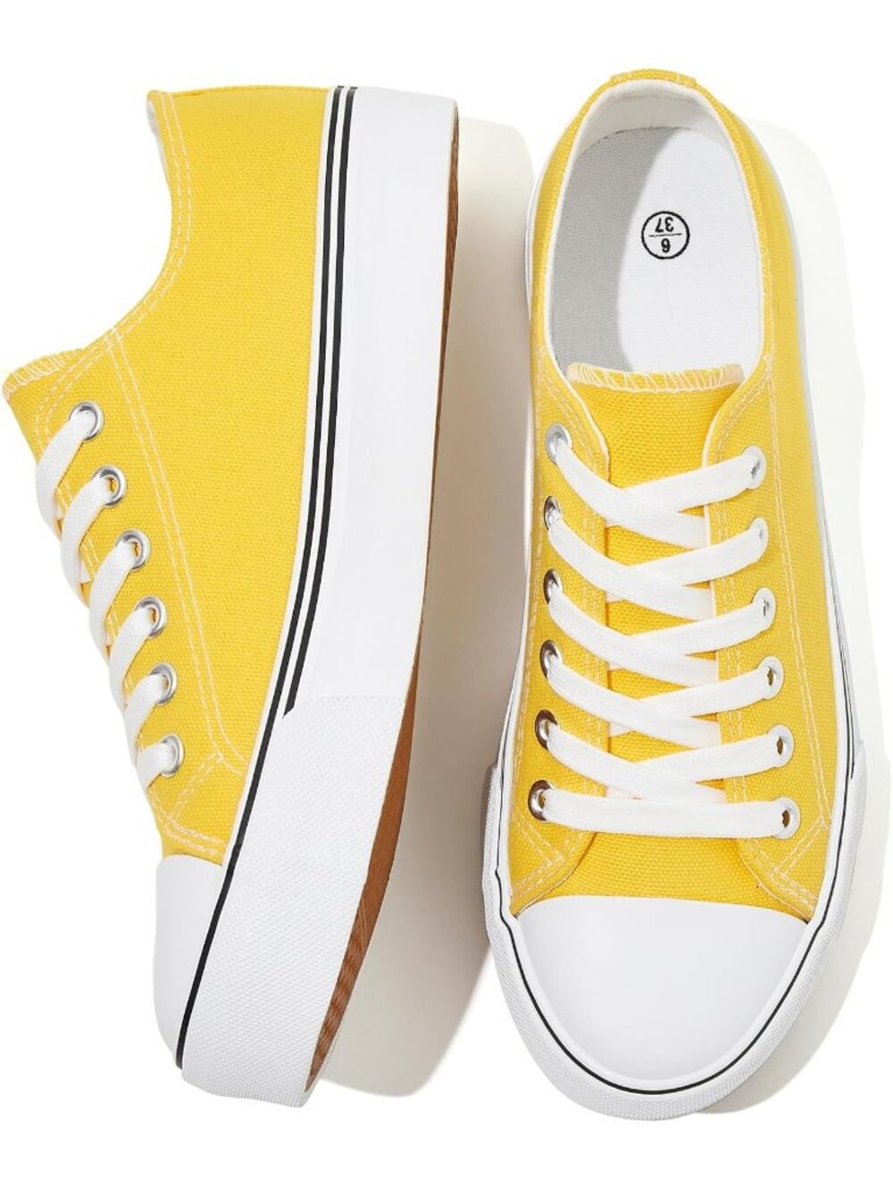 Women's Yellow Breathable Soft Lightweight Lace-Up Canvas Tennis Sneaker Shoes